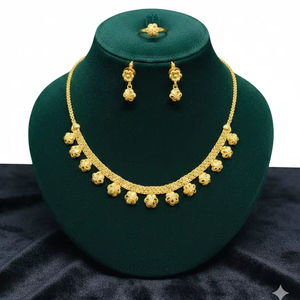 Ensemble de bijoux de mariée en alliage de cuivre plaqué or 14 carats pour femmes, collier/boucles d'oreilles/bague |   Bijoux Artisanaux Traditionnels |   Fête - Product Image 1