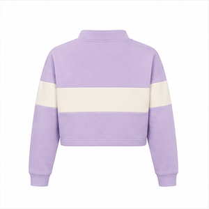 Customize Lilac Mist <b>Womens</b> Boxy <b>Half</b> <b>Zip</b> Cropped <b>Sweatshirt</b> Quarter <b>Zip</b> Loopback Cotton - Product Image 1