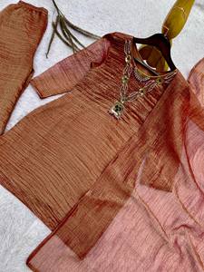 Traje Anarkali Tradicional de Algodón Marrón para Mujer, Corte Holgado, Estilo Casual, Largo hasta el Tobillo, Estilo Étnico Indio Pakistaní - Product Image 6
