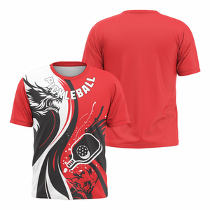 Maillot de pickleball rouge à manches courtes, col rond, imprimé par sublimation, en polyester anti-humidité, coupe athlétique unisexe, vêtement toutes saisons - Product Image 1