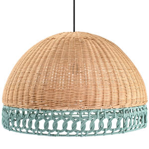 Abat-jour en rotin bicolore avec bordure tressée jaune, abat-jour suspendu en forme de dôme tissé naturel, couverture de lampe suspendue - Product Image 4