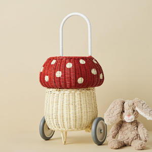 Sac de transport en rotin rose en forme de champignon, panier tissé, chariot à roulettes, paniers pour enfants de haute qualité sur roulettes - Product Image 2