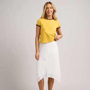 <b>Women's</b> O-Neck Short Sleeve Knitted <b>T</b>-<b>Shirt</b> Solid <b>Yellow</b> Crop Fit Casual Spring Summer Wear - Product Image 3