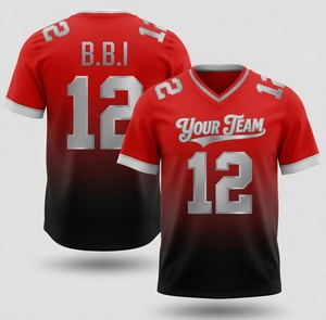 เสื้อฟุตบอลอเมริกันแบบซับลิเมชั่นสั่งทำพิเศษ คอวี แขนสั้น ระบายเหงื่อ สีแดงดำไล่เฉด 12 หมายเลขทีมของคุณ B.B.I - Product Image 1
