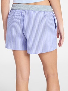 Shorts en coton rayés pour femmes, taille mi-haute, fermeture boutonnée, décontractés, respirants, coupe classique - Product Image 3