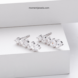 925 <b>Sterling</b> <b>Silver</b> Zircon <b>Stud</b> Earrings Rhodium Plated Geometric Shape Drop Earrings for Women Anniversary Wedding - Product Image 4