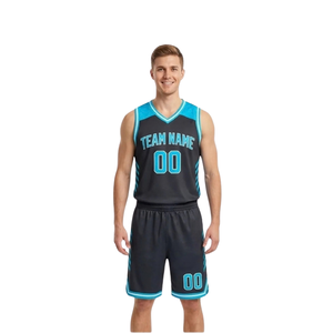 Conjunto de Uniforme de Baloncesto Personalizado para Hombre, Jersey sin Mangas con Cuello en V, Paneles de Contraste en los Hombros, Nombre del Equipo, Número, Pantalones Cortos, 100% Poliéster - Product Image 1