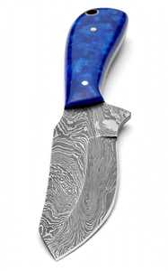 Couteau de camping artisanal en acier Damas, manche en résine bleu océan, lame fixe courbée - Product Image 4