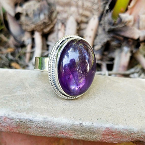 Bague en argent sterling 925 avec pierre d'améthyste violette, bague artisanale en pierre violette, bijoux pour femmes - Product Image 2