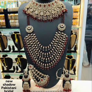 Élégant ensemble de bijoux ethniques en laiton de haute qualité, plaqué rhodium, avec zircon, pour mariée, fiançailles, mariage, anniversaire, fête, collier ras-du-cou effet ombre - Product Image 1