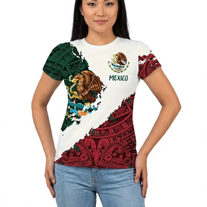 Camiseta de Manga Corta para Hombre con Estampado de la Bandera de México, Cuello Redondo, Estilo Casual, Algodón Jersey, Corte Regular, Diseño con Patrón - Product Image 4