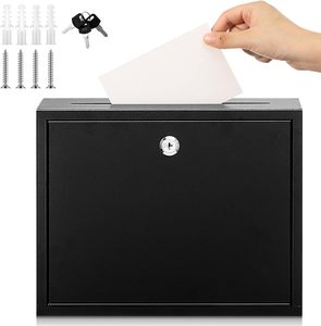 <b>Secure</b> Steel Mail Drop <b>Box</b> Top Slot Lock Key Access Freestanding Powder Coated Black Durable Outdoor Indoor Use - Product Image 2