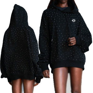 Sudadera con capucha de corte holgado para mujer, con pedrería grande y brillante, logotipo personalizado, peso pesado, con brillos y adornos, venta al por mayor - Product Image 5