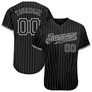 Top Quality OMMiZ Sublimation Print Embroidery Logo Men's Custom Black White Pinstripe Black-White Authentic <b>Baseball</b> Jersey - Product Image 6