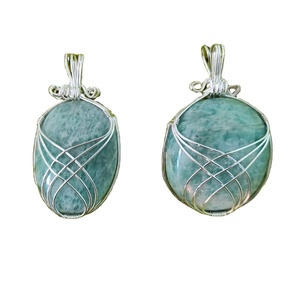 Fil d'argent enveloppé de cristaux de pierre naturelle amazonite ovale guérison ovale pierre précieuse agate cristal artisanat pendentif collier à vendre - Product Image 4