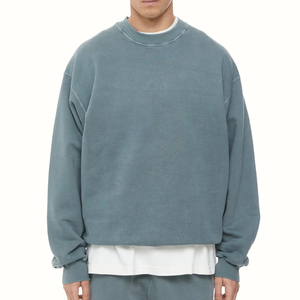 Sweat-shirt à capuche vintage pour homme en coton de haute qualité, sans cordon, coupe courte, délavé à l'acide, effet soleil, avec poche - Product Image 5