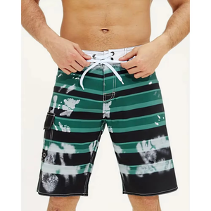 Men Striped Board Shorts With Pockets Quick Dry Drawstring Mid Waist Casual Swimwear Bermuda Length Polyester Fabric - Product Image 2