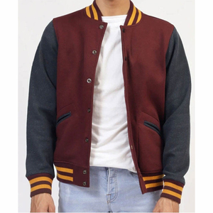 Veste universitaire pour homme, bordeaux et gris, avec bordure jaune, coupe classique, style décontracté, simple boutonnage, col rabattu - Product Image 1