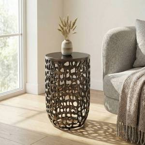 Mesa de Centro Redonda Moderna con Tapa de Vidrio Templado y Estructura Metálica, Mueble Decorativo Contemporáneo para Sala de Estar - Product Image 3