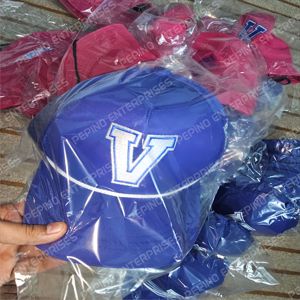 Blue 6-Panel Baseball <b>Cap</b> With White V Embroidery Mesh Fabric Unisex Casual Fit Spring <b>Summer</b> Wear - Product Image 2