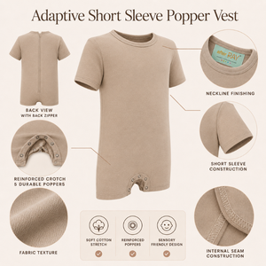Chaleco Popper Color Arena Marrón |   Ropa Sensorial Especial para Niños, Prenda Inclusiva de Manga Corta, Transpirable, de Algodón Elástico, Body Adaptable - Product Image 4