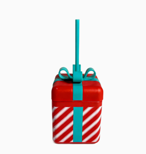 Botella de agua con caja de regalo a rayas rojas y pajita azul, vaso de plástico reutilizable para regalos. - Product Image 1