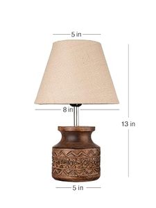 Hand Carved <b>Rustic</b> <b>Table</b> Lamp White Jute Shade Tribal Wooden Pot Base Decorative <b>Bedside</b> Light for Farmhouse Decor - Product Image 5