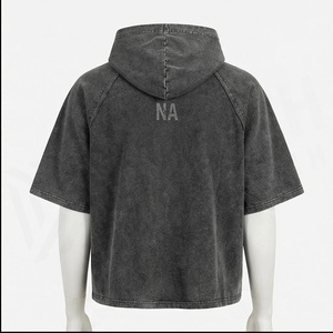 North Approach Oversized Crop Hoodie Unisex <b>Raglan</b> Sleeve Washed Cotton Casual Hooded T-Shirt Front Logo Heat-Transfer Printing - Product Image 2