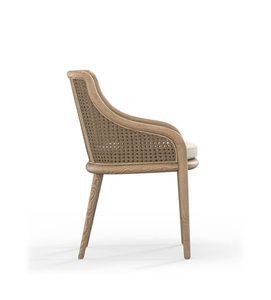 Silla de Comedor de Lujo Estilo Provincial Francés con Respaldo de Ratán, Sillón de Madera de Roble Macizo con Cojín de Lino - Product Image 3