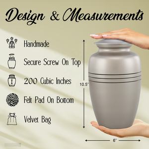 Urnes funéraires en métal de style américain classique écologique durable finition or taille adulte avec bandes d'accent noires personnalisables - Product Image 5