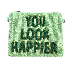 Porte-monnaie perlé style preppy avec porte-clés, pochette zippée perlée, tu as l'air plus heureux - Product Image 5