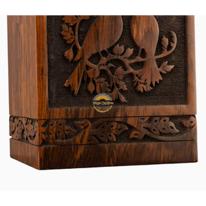 Urne funéraire artisanale en bois naturel pour cendres, motif vague d'oiseaux, boîte à cendres artistique, souvenir commémoratif par AYAANS - Product Image 5