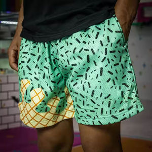 Shorts de sport pour homme vert menthe à motif géométrique, taille élastique avec cordon de serrage, séchage rapide, respirant, 100 % coton - Product Image 2