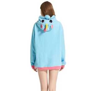 Unisex Blue <b>Unicorn</b> Hoodie Pink Trim Fleece Pullover Casual Winter Breathable Pocket Regular Fit Regular Sleeve Cartoon Design - Product Image 3
