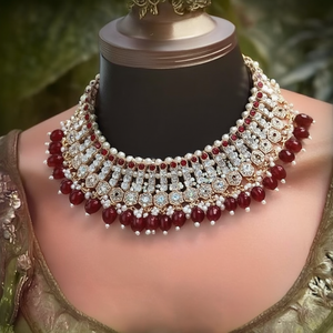 Designer Choker <b>Necklace</b> <b>Set</b> with Sparkle Austrian Stone <b>Pearl</b> Beads-10575611RD-Fashionable Jewelry - Product Image 3