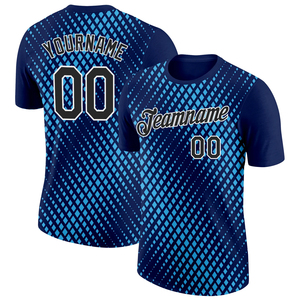 Maillot de sport personnalisé imprimé par sublimation bleu noir à manches courtes unisexe respirant pour adulte Nom de l'équipe 00 Votre nom 00 Devant - Product Image 4