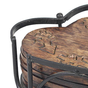 Sous-verres en bois gravés en forme de cœur, faits à la main, avec support métallique, pour la décoration de table à la maison et les cadeaux, provenant d'Inde. - Product Image 4