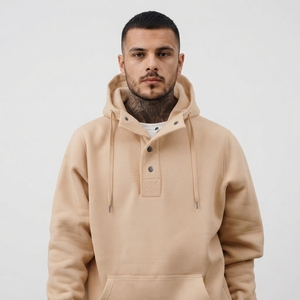 Sweat-shirt à capuche beige pour homme, coupe ample, 100% coton molletonné, pull-over uni, tricoté, coupe-vent, vêtements décontractés d'automne - Product Image 1