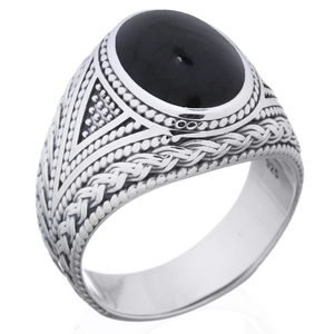 Black Synthetic Stone Classic Circle 925 Silver <b>Stack</b> <b>Ring</b> - Product Image 1
