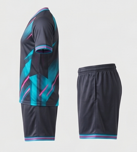 Conjunto de Camiseta de Fútbol para Hombre, Cuello en V, Manga Corta, Estampado Geométrico, Poliéster que Absorbe la Humedad, Ajuste Atlético, para Todas las Temporadas - Product Image 5
