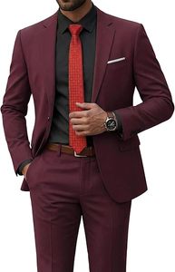 Men Italian Style Single Breasted Wool Blend <b>Suit</b> Maroon Business Formal Wear Anti-Wrinkle Notched Collar - Product Image 3