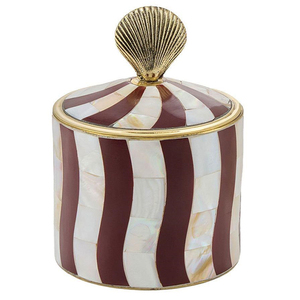 Set Of 2 Elegant Round Shape Canister With Mother of Pearl Inlay and Gold Trim Kitchen Storage <b>Container</b> Accessories - Product Image 3