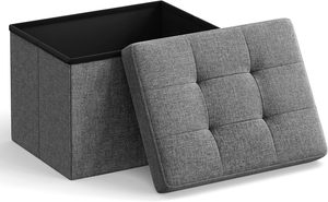 Pouf de rangement moderne en tissu gris foncé pour salon, meubles de maison - Product Image 1