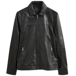 Veste d'hiver imperméable en cuir véritable de qualité supérieure pour hommes |   Col montant noir, fermeture éclair, doublure en polyester, 220g, décontracté - Product Image 3