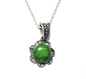 Natural Green Copper Turquoise Pendant 925 Sterling <b>Silver</b> Pendant <b>Necklace</b> Round Cut Stone Pendant <b>Silver</b> Statement Jewelry - Product Image 1