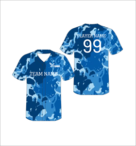 เสื้อเบสบอลแบบซับลิเมชั่นลายพรางสีน้ำเงิน ติดกระดุมทั้งตัว ชุดทีม น้ำหนักเบา ระบายอากาศได้ดี ผลิตภัณฑ์เสื้อผ้ากีฬา - Product Image 1