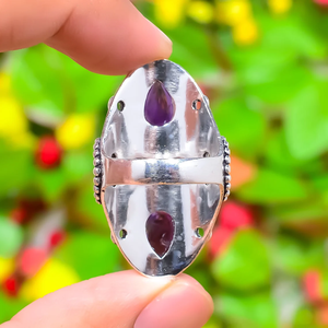 Bague en argent sterling 925 avec pierre d'améthyste, bague artisanale en améthyste, bijoux bohèmes célestes, naturels - Product Image 3