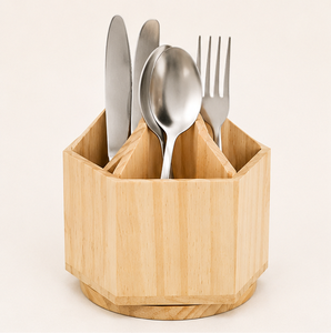 Porte-ustensiles vintage pour comptoir de cuisine, organisateur de couverts en bois écologique avec séparateurs amovibles et 8 compartiments - Product Image 3