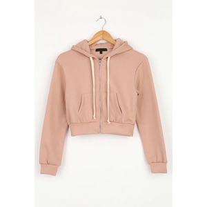 Wholesale High Quality Women's <b>Cropped</b> <b>Zip</b>-<b>Up</b> Hoodie Custom Logo 100% Cotton Terry Sweatshirt with Hood front pocket Sweatshirts - Product Image 1