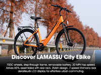 Vélo électrique de ville JOYKIE LAMASSU avec cadre en alliage d'aluminium, batterie au lithium 36V 10.4Ah, freins à disque hydrauliques, 7 vitesses (85% SKD)